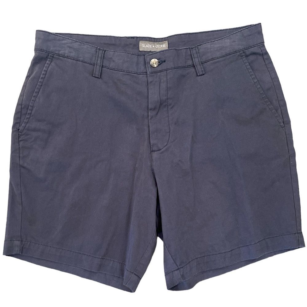 Slate & Stone Men’s Size W33 Navy Flat Front Chino Shorts Stretch 6.75” Inseam